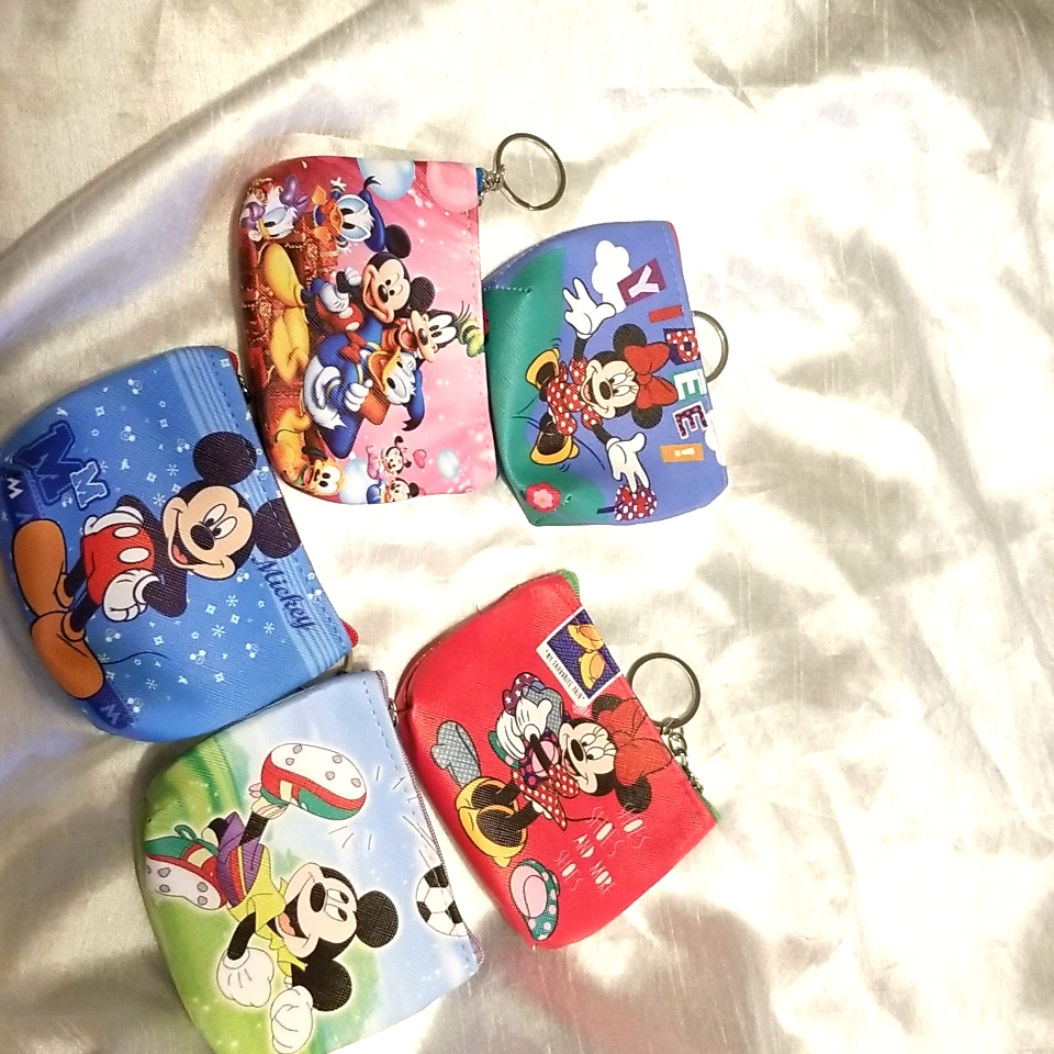 5 New Mickey Mouse Wallet Key Ring Travel Pouch Bag